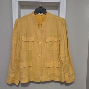 Eileen Fisher Mustard 100% Organic Linen Utility Jacket